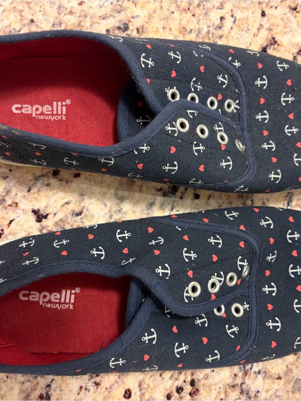 Capelli of New York Navy Canvas Slip-On Sneakers with Red Accents